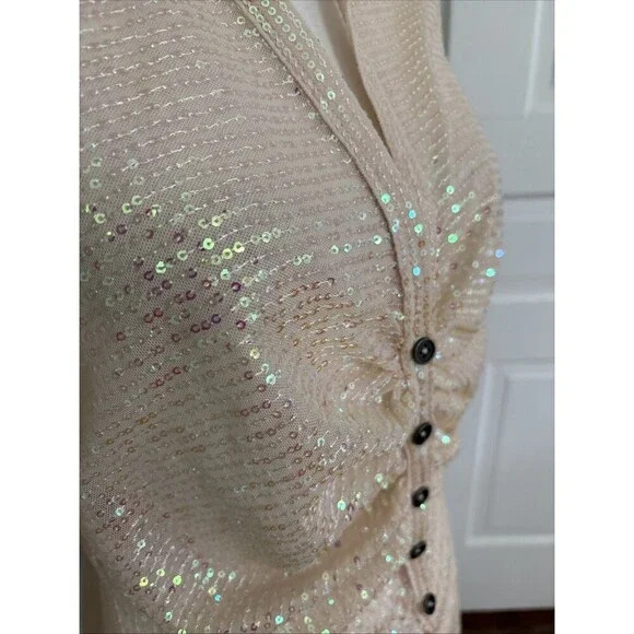 FREE PEOPLE SEQUIN Champagne Dream Top Blouse Sheer Sparkle Holiday Large - Picture 2 of 5